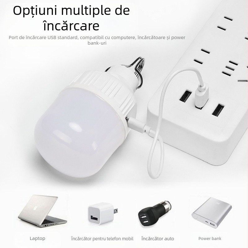 Bec LED nou de încărcare cu 3 becuri portabile pentru exterior, impermeabile, pentru piața nocturnă, pentru pană de curent, pentru situații de urgență