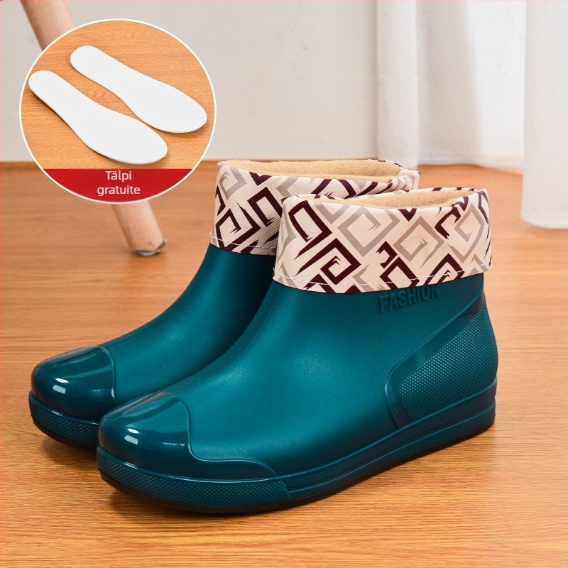 Cizme de ploaie pentru femei la modă, cizme de ploaie cu tub scurt, pantofi de apă caldi, cizme de ploaie antiderapante, cizme impermeabile, pantofi de bucătărie pentru spălătorie auto, pantofi de lucru din cauciuc