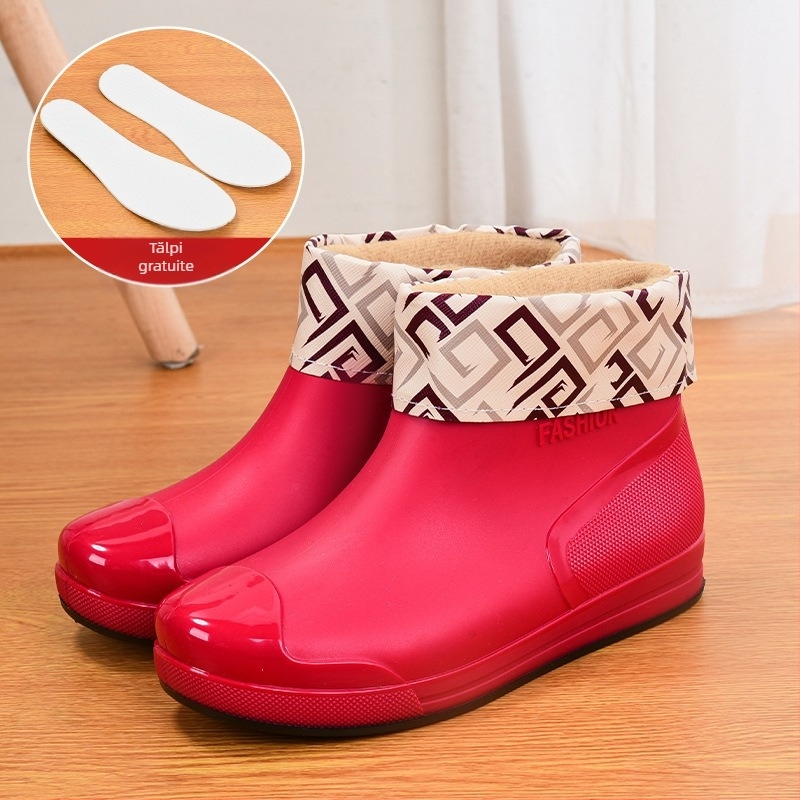 Cizme de ploaie pentru femei la modă, cizme de ploaie cu tub scurt, pantofi de apă caldi, cizme de ploaie antiderapante, cizme impermeabile, pantofi de bucătărie pentru spălătorie auto, pantofi de lucru din cauciuc