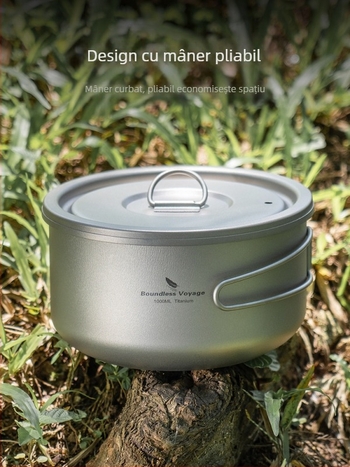 Biwei Pure Titanium Supa Pot Ultra Light și Convenabil Camping Pot Titanium Pot Lunch Box Heavy Duty Single Layer Pot Fold Handle