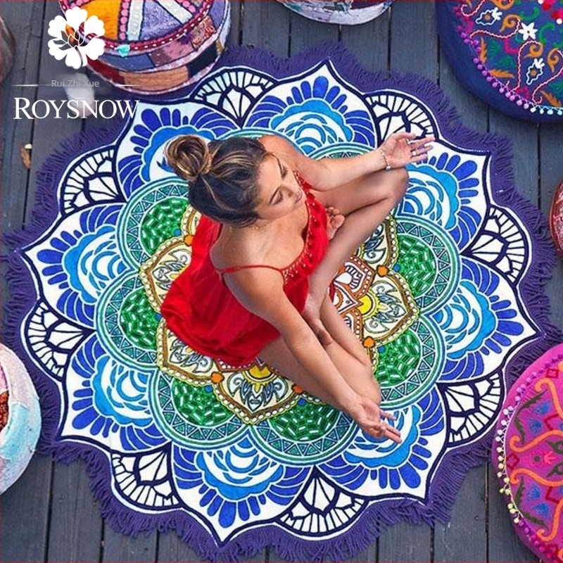 Prosop de plajă cu pom-pom și ciucuri, en-gros, saltea rotundă de yoga, șal cu protecție solară, fustă înfășurată, pernă de meditație, prosop moale imprimat, protecție solară