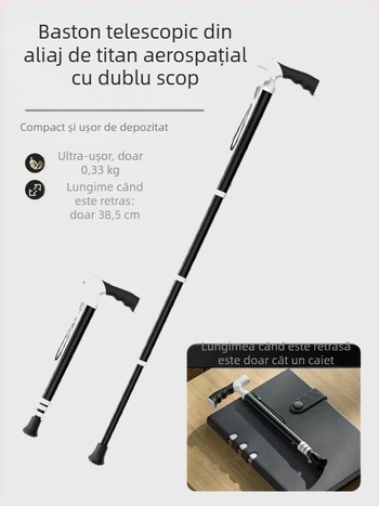 Ultra-ușoară portabilă telescopică cârjă antiderapantă cârjă medicală reglabilă cu dublă utilizare alpinism baston pentru vârstnici