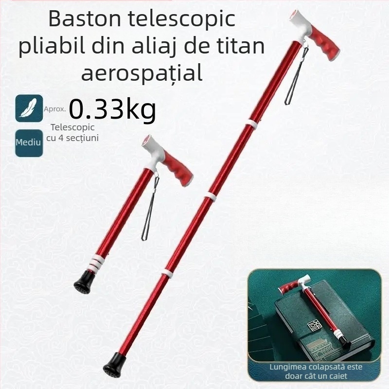 Ultra-ușoară portabilă telescopică cârjă antiderapantă cârjă medicală reglabilă cu dublă utilizare alpinism baston pentru vârstnici