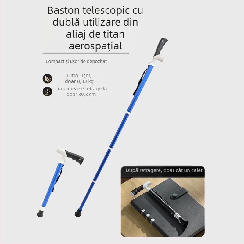 Ultra-ușoară portabilă telescopică cârjă antiderapantă cârjă medicală reglabilă cu dublă utilizare alpinism baston pentru vârstnici