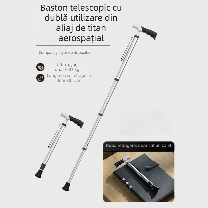 Ultra-ușoară portabilă telescopică cârjă antiderapantă cârjă medicală reglabilă cu dublă utilizare alpinism baston pentru vârstnici