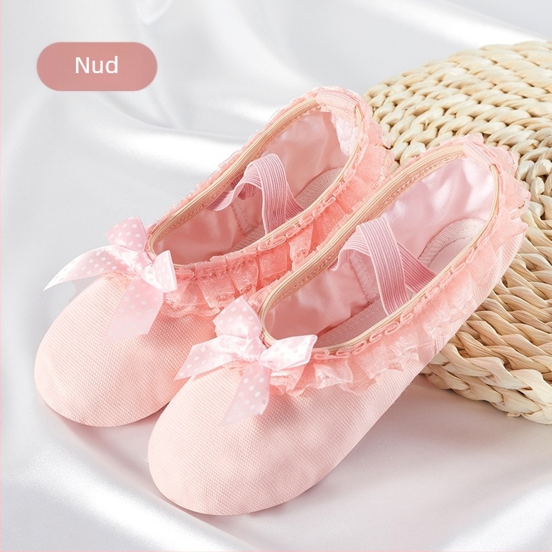 Pantofi de dans pentru femei și copii, talpă moale, toamnă și iarnă, corp de antrenament, căptușit cu fleece, dantelă cărnoasă, gheare de pisică, fete, prințesă, balet, dans