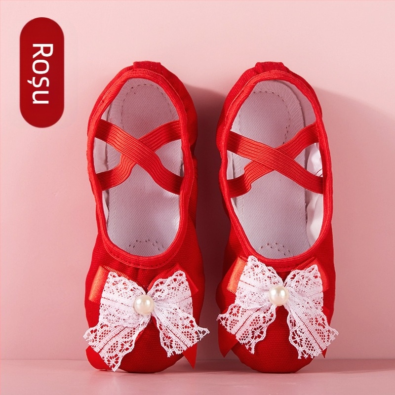 Pantofi de dans pentru femei și copii, talpă moale, toamnă și iarnă, corp de antrenament, căptușit cu fleece, dantelă cărnoasă, gheare de pisică, fete, prințesă, balet, dans