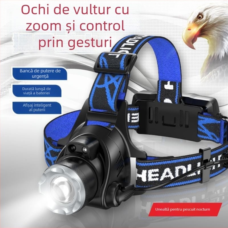 Boyue T6 far cu inducție de încărcare LED impermeabil cu lumină puternică telescopică cu zoom far de pescuit în aer liber en-gros