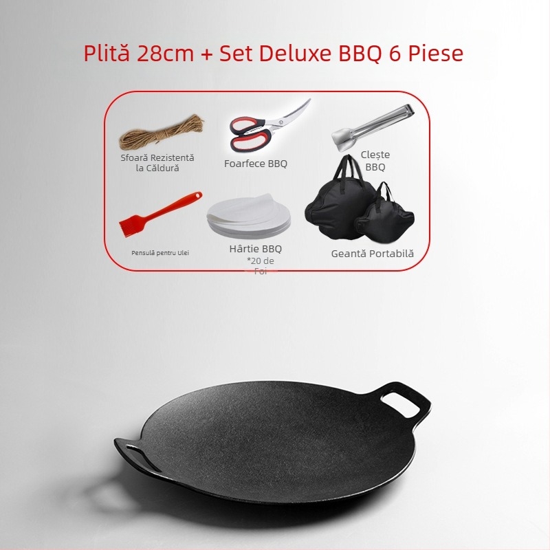 Tigaie din fontă, tigaie pentru grătar, aragaz cu gaz, aragaz cu inducție, tigaie pentru grătar, tigaie din fontă neacoperită, în stil coreean, pentru exterior, pentru grătar