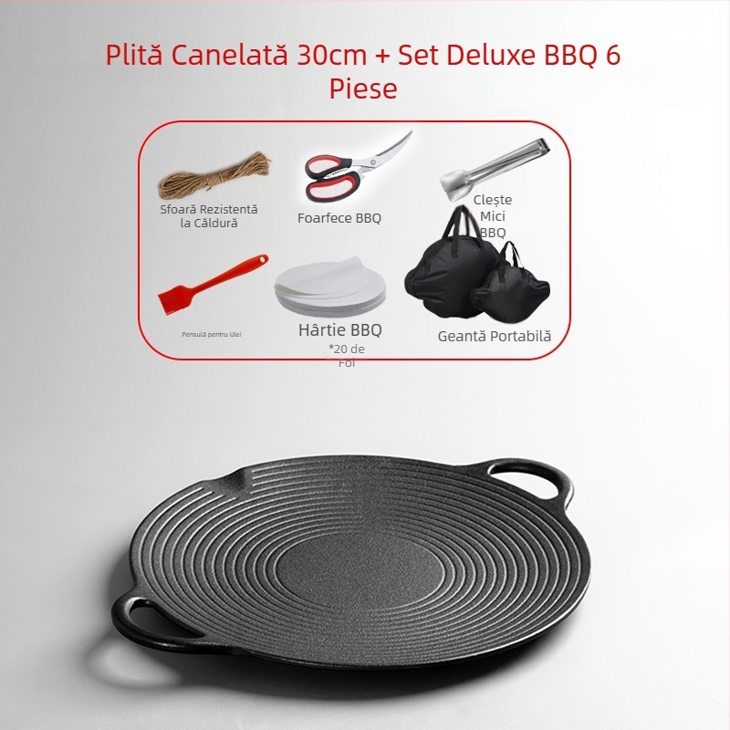 Tigaie din fontă, tigaie pentru grătar, aragaz cu gaz, aragaz cu inducție, tigaie pentru grătar, tigaie din fontă neacoperită, în stil coreean, pentru exterior, pentru grătar