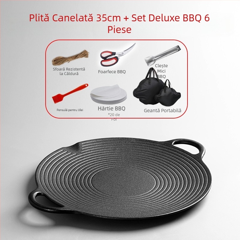 Tigaie din fontă, tigaie pentru grătar, aragaz cu gaz, aragaz cu inducție, tigaie pentru grătar, tigaie din fontă neacoperită, în stil coreean, pentru exterior, pentru grătar