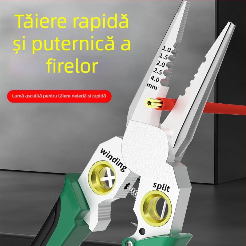 Clește multifuncțional 8 în 1 pentru măsurarea și dezizolarea firelor, tăiere sârmă, foarfece pentru sârmă și cablu, clește de dezizolat, clește de sertizare pentru fire electrice