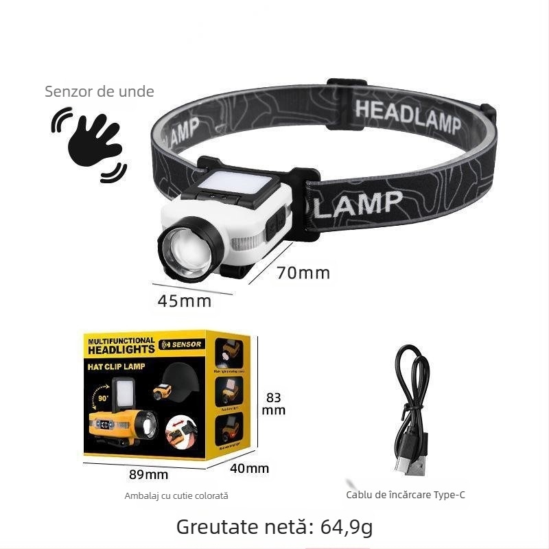 Lampă frontală specială pentru pescuit, inducție, clip pentru pălărie, lampă cu boruri, lumină puternică, super luminoasă, montată pe cap, super lungă durată, lampă pentru momeală de pescuit nocturn