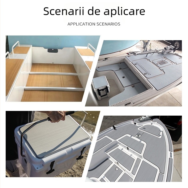 Covoraș decorativ marin pentru puntea rulotei, din imitație de tec EVA, fără crestături, gri, care agață părul, cu suport adeziv