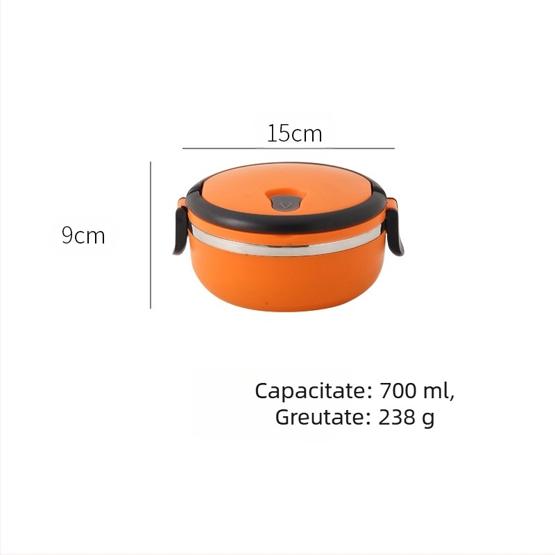 Cutie de prânz pentru studenți din oțel inoxidabil 304 Bento Box rotundă sigilată pentru conservare, cutie de prânz izolată convenabilă cu mai multe straturi, logo imprimat