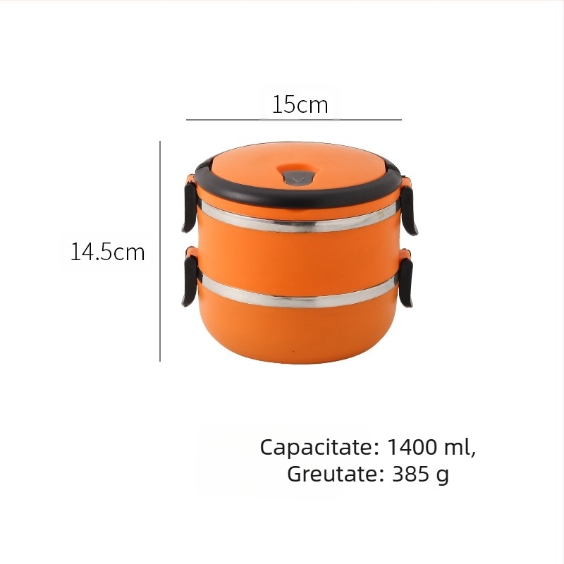 Cutie de prânz pentru studenți din oțel inoxidabil 304 Bento Box rotundă sigilată pentru conservare, cutie de prânz izolată convenabilă cu mai multe straturi, logo imprimat