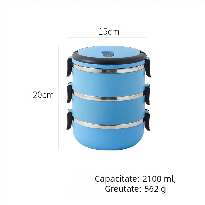 Cutie de prânz pentru studenți din oțel inoxidabil 304 Bento Box rotundă sigilată pentru conservare, cutie de prânz izolată convenabilă cu mai multe straturi, logo imprimat