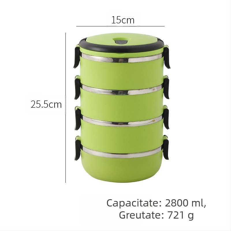 Cutie de prânz pentru studenți din oțel inoxidabil 304 Bento Box rotundă sigilată pentru conservare, cutie de prânz izolată convenabilă cu mai multe straturi, logo imprimat