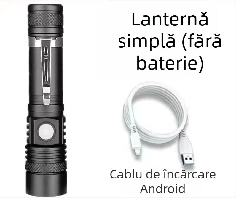 Lanternă nouă T6 cu rază lungă de acțiune, reîncărcabilă prin USB, din aliaj de aluminiu, telescopică, cu zoom, mini lanternă luminoasă cu LED, outlet din fabrică