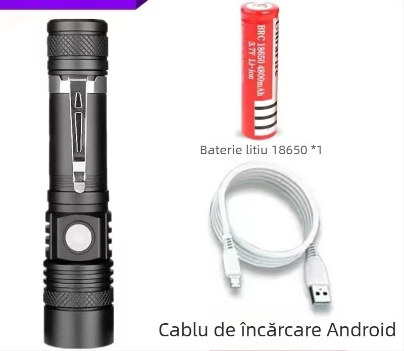 Lanternă nouă T6 cu rază lungă de acțiune, reîncărcabilă prin USB, din aliaj de aluminiu, telescopică, cu zoom, mini lanternă luminoasă cu LED, outlet din fabrică
