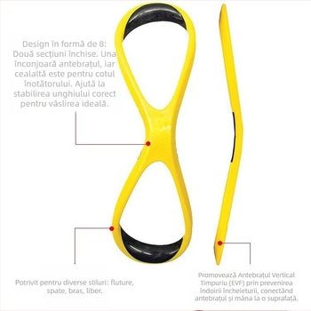 Corector de cot pentru adulți și copii, Source Factory, cu 8 caractere, suport pentru antebraț freestyle, echipament auxiliar pentru înot, cu bandă standard