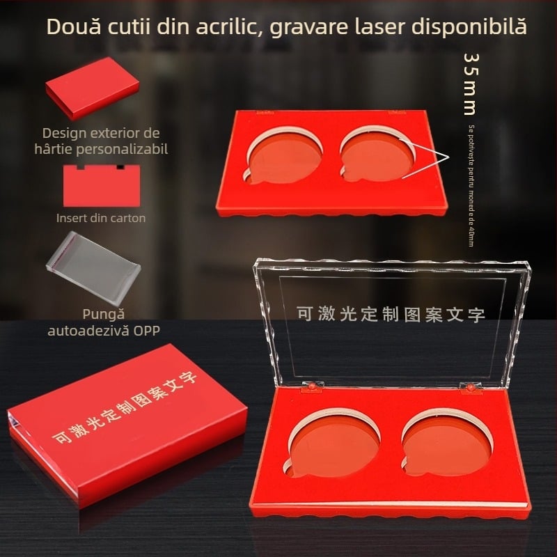 Wen Chuang Două Cutii de Ambalare Acrilice 40mm Monedă 35mm Monedă Medalion Comemorativ Cutie Exterioară Model Gravat Laser