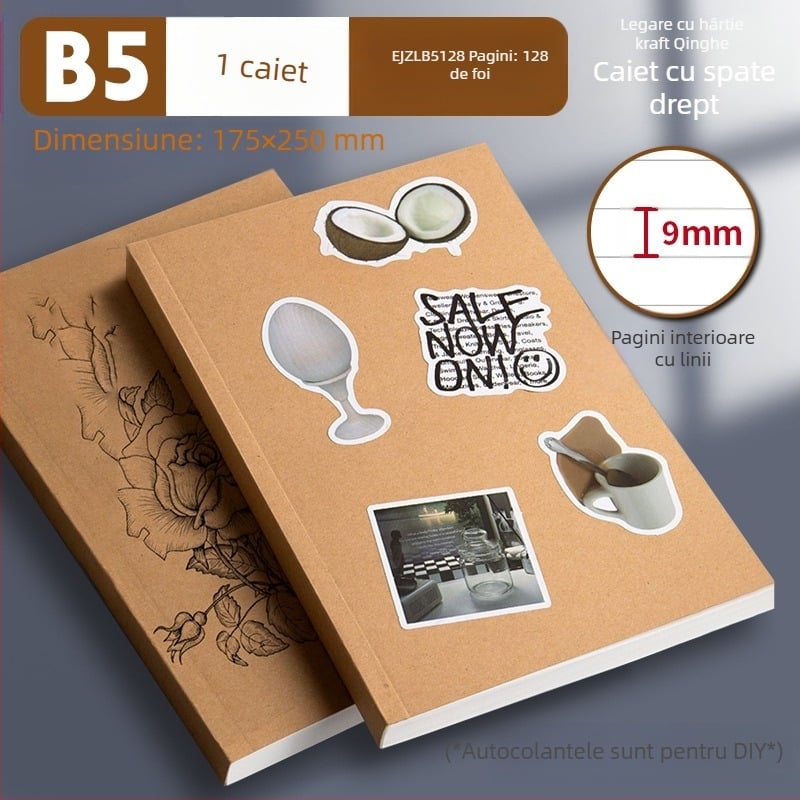 Caiet Wright A4 cu linii orizontale, hârtie Kraft, binding cu lipici pentru birou, caiet mic A5, caiet B5, jurnal gros