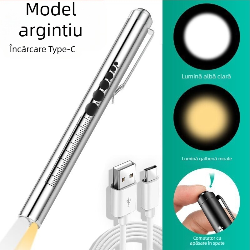 Elev stilou doctor asistentă copii dimineața inspecție USB reîncărcabilă oftalmologie otorinolaringologie orală mică lanternă medicală LED