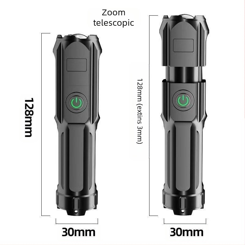 Lanternă telescopică portabilă cu zoom la distanță, USB reîncărcabilă, lanternă LED pentru camping, patrulare, lumină puternică, iluminat acasă