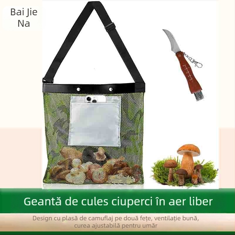 Geantă de cules ciuperci sălbatice, pliabilă, pentru exterior, cu camuflaj, respirabilă, cu dublu față, pentru livada Amazoniană, pentru cules ciuperci sălbatice