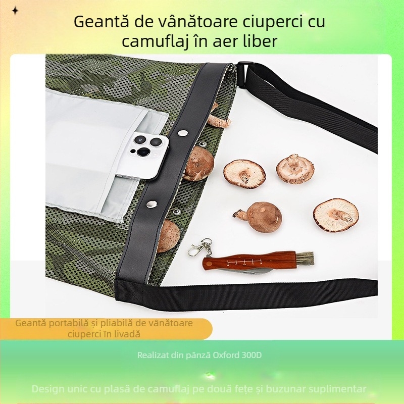 Geantă de cules ciuperci sălbatice, pliabilă, pentru exterior, cu camuflaj, respirabilă, cu dublu față, pentru livada Amazoniană, pentru cules ciuperci sălbatice