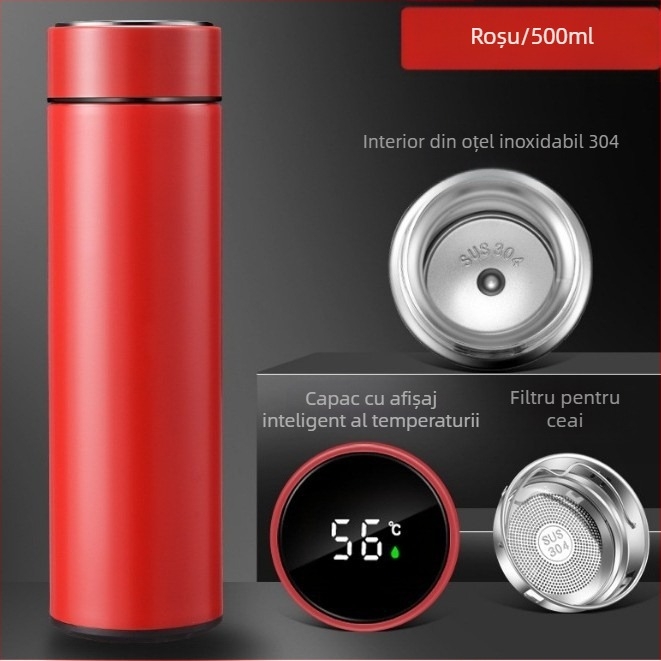 Ecran tactil din oțel inoxidabil 304, termos cu LED inteligent, măsurare dublă a temperaturii în vid, imprimare logo-ul cănii de temperatură