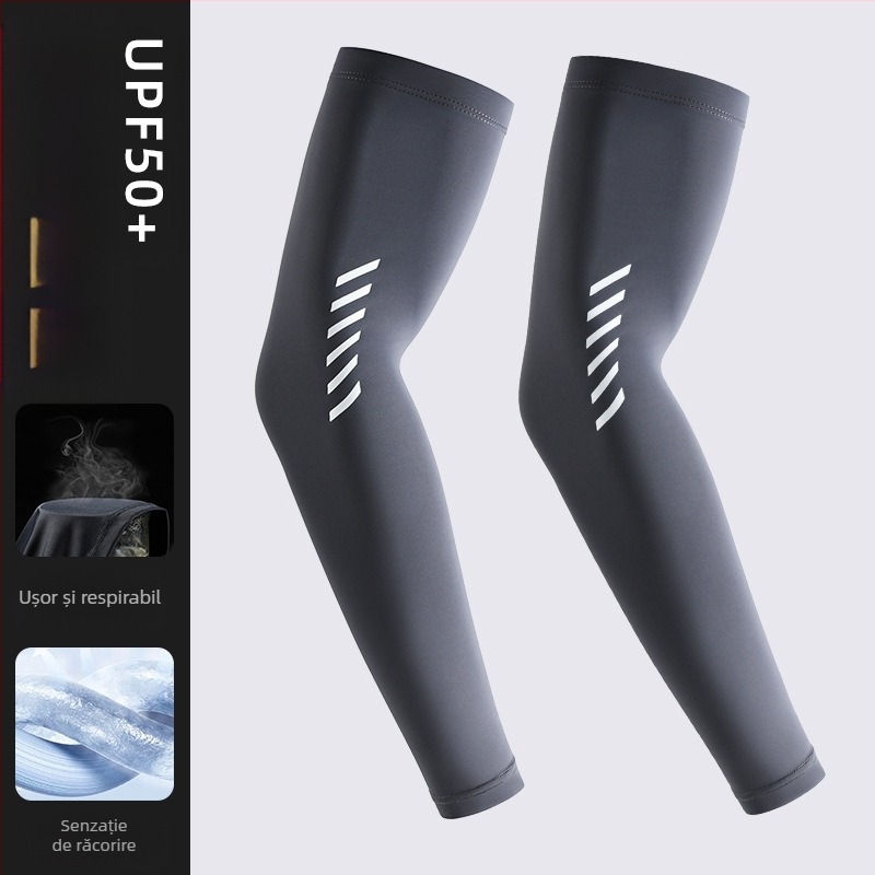 Manșon de protecție solară pentru bărbați, mânecă lungă din mătase glacială, vară, subțire, răcoroasă, respirabilă, protecție UV, protecție pentru brațe de ciclism de vară