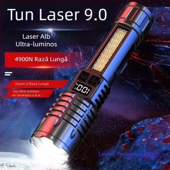 Lanternă laser albă cu zoom reîncărcabilă portabilă, cu rază lungă de acțiune, pentru exterior, pentru patrulare, transfrontalieră