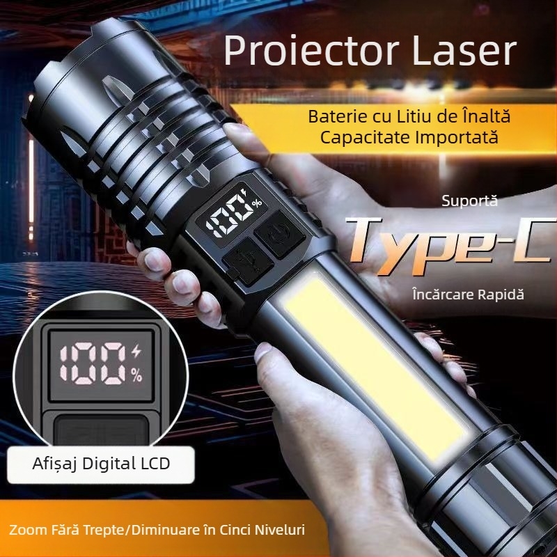 Lanternă laser albă cu zoom reîncărcabilă portabilă, cu rază lungă de acțiune, pentru exterior, pentru patrulare, transfrontalieră