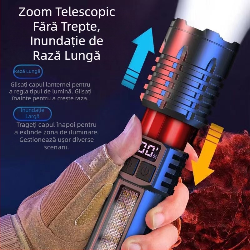 Lanternă laser albă cu zoom reîncărcabilă portabilă, cu rază lungă de acțiune, pentru exterior, pentru patrulare, transfrontalieră