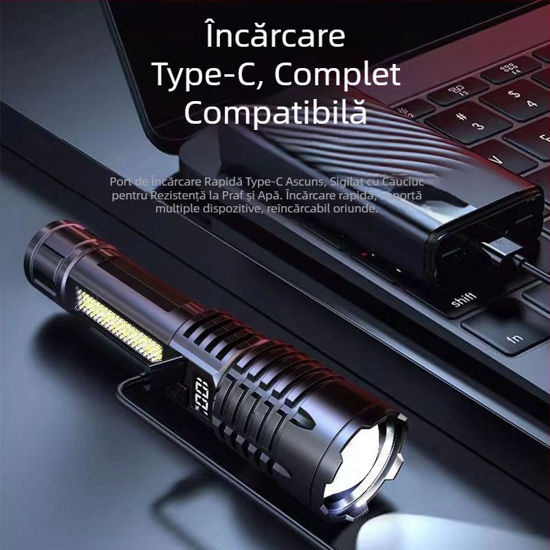Lanternă laser albă cu zoom reîncărcabilă portabilă, cu rază lungă de acțiune, pentru exterior, pentru patrulare, transfrontalieră