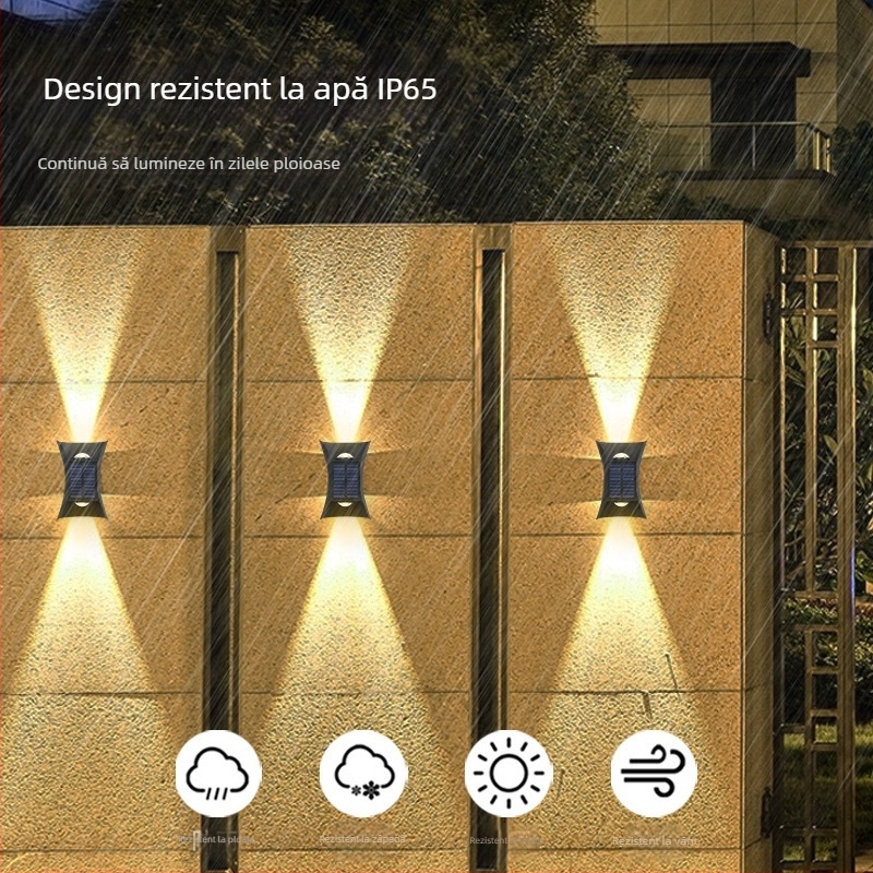 Lampă solară nouă cu corn, lampă de perete impermeabilă pentru exterior, lampă de perete pentru curte și grădină, spot de perete pentru ușă de vilă