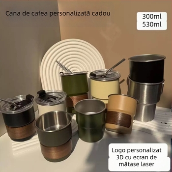 Cană de cafea din oțel inoxidabil 304, cană de camping în aer liber, cu inscripții colorate, cu mâner, cană de bere