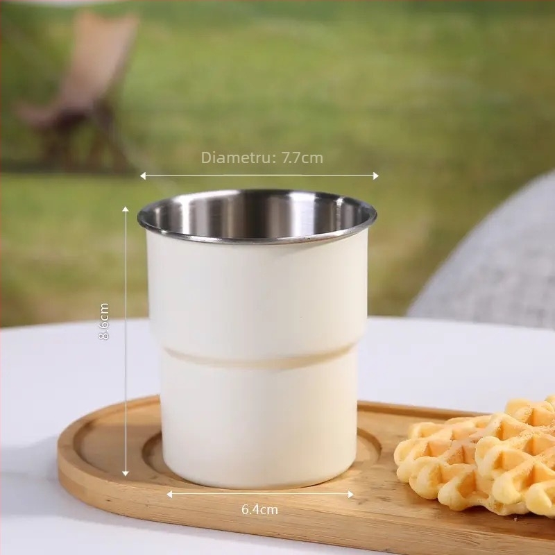 Cană de cafea din oțel inoxidabil 304, cană de camping în aer liber, cu inscripții colorate, cu mâner, cană de bere