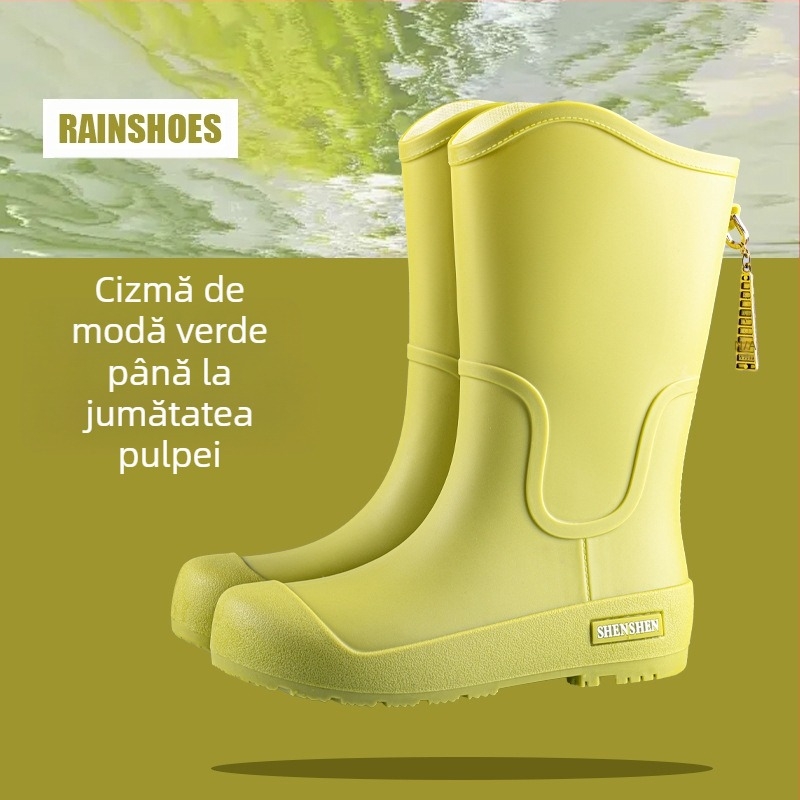 Cizme de ploaie pentru femei, pantofi de apă înalți pentru adulți, cizme de ploaie lungi antiderapante, cizme de apă impermeabile cu căptușeală din fleece pentru femei, pantofi de lucru din cauciuc
