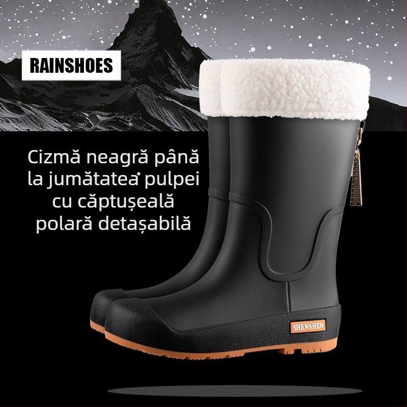 Cizme de ploaie pentru femei, pantofi de apă înalți pentru adulți, cizme de ploaie lungi antiderapante, cizme de apă impermeabile cu căptușeală din fleece pentru femei, pantofi de lucru din cauciuc