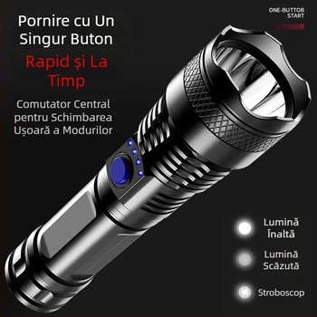 Lanternă ABS transfrontalieră cu încărcare USB, afișaj de putere, lanternă puternică pentru acasă, în aer liber, portabilă, pentru pescuit nocturn, camping
