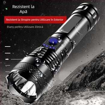 Lanternă ABS transfrontalieră cu încărcare USB, afișaj de putere, lanternă puternică pentru acasă, în aer liber, portabilă, pentru pescuit nocturn, camping