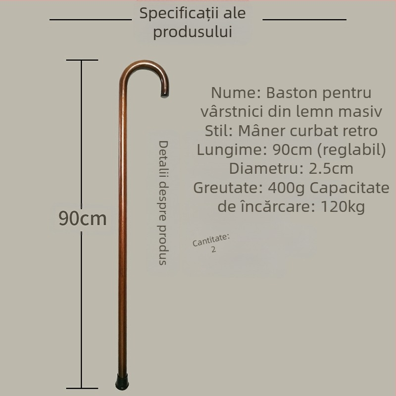Cârje pentru vârstnici, lemn masiv, cârlig integrat, mâner curbat, cârje din lemn, cârje din lemn, en-gros, dropshipping, retro din lemn