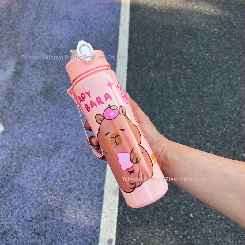 Capibala Cupă Medie Drăguț Ursuleț Paie Cupă de Apă Student Bounce Desene Animate Sport Fitness Cupă cu Curea