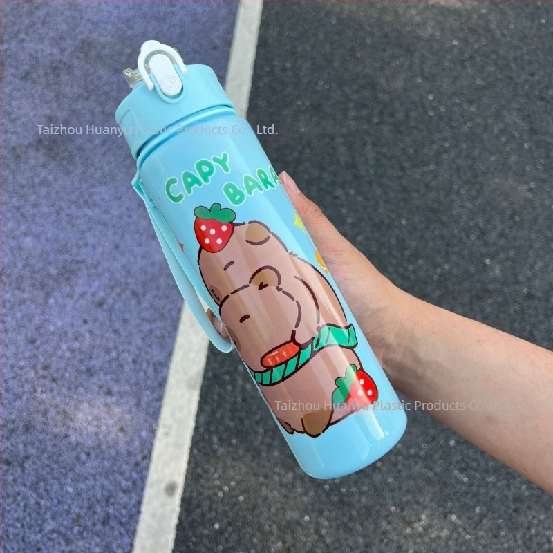 Capibala Cupă Medie Drăguț Ursuleț Paie Cupă de Apă Student Bounce Desene Animate Sport Fitness Cupă cu Curea