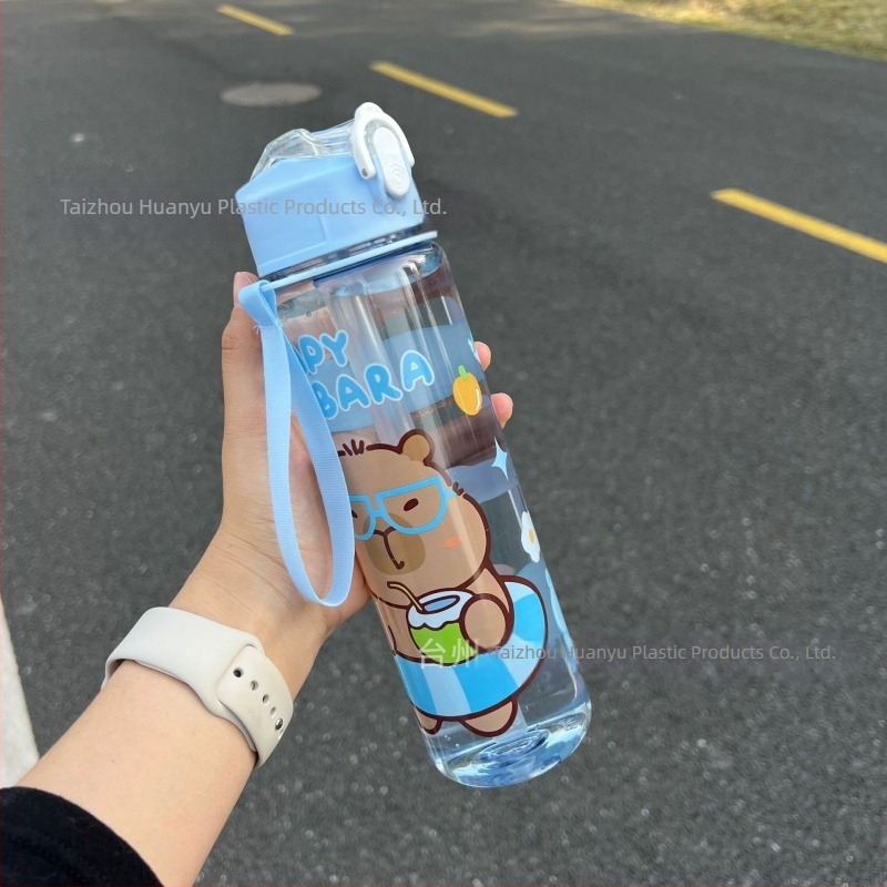 Capibala Cupă Medie Drăguț Ursuleț Paie Cupă de Apă Student Bounce Desene Animate Sport Fitness Cupă cu Curea