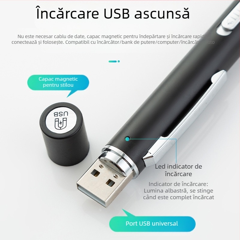 Lampă cu stilou cu sursă dublă pentru elevi, reîncărcabilă, pentru doctor și asistentă medicală, din oțel inoxidabil, pentru examen medical oral, lampă cu stilou cu LED-uri, lanternă
