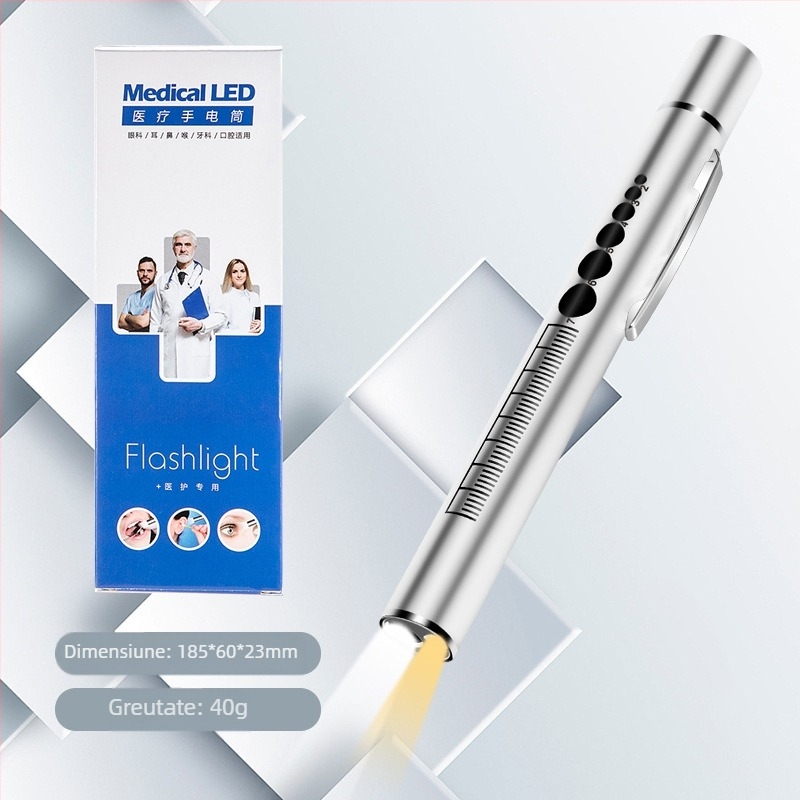 Lampă cu stilou cu sursă dublă pentru elevi, reîncărcabilă, pentru doctor și asistentă medicală, din oțel inoxidabil, pentru examen medical oral, lampă cu stilou cu LED-uri, lanternă